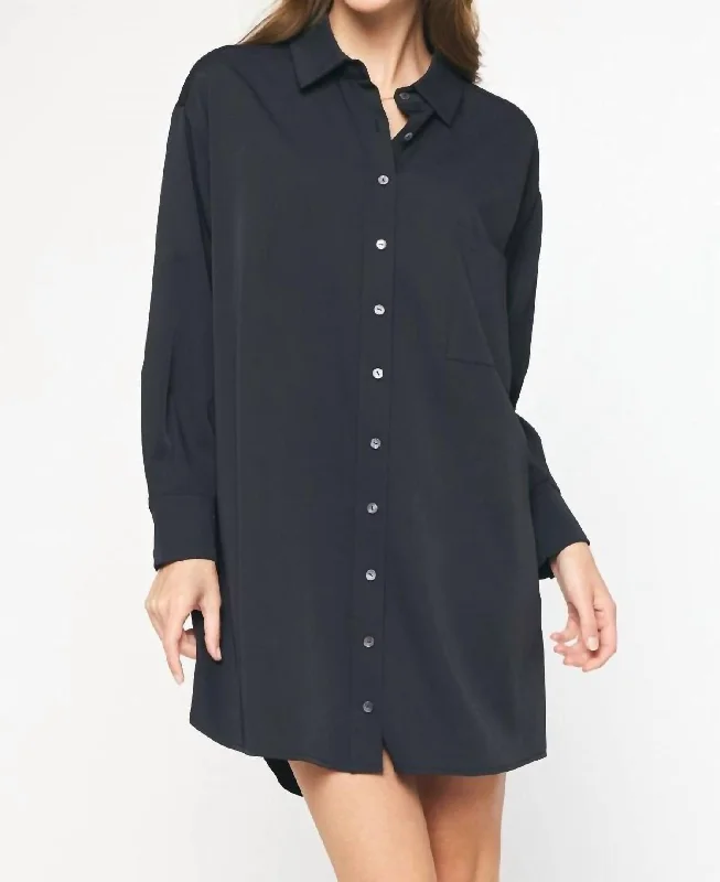 Sustainable Women's Clothes Long Sleeve Button Up Dress In Black
