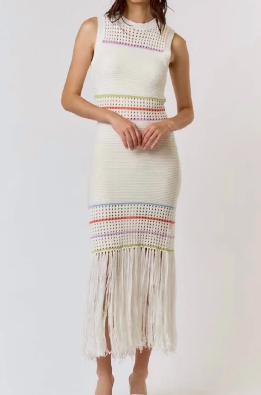 Flash Discount Fringe Hem Maxi Dress In Ivory