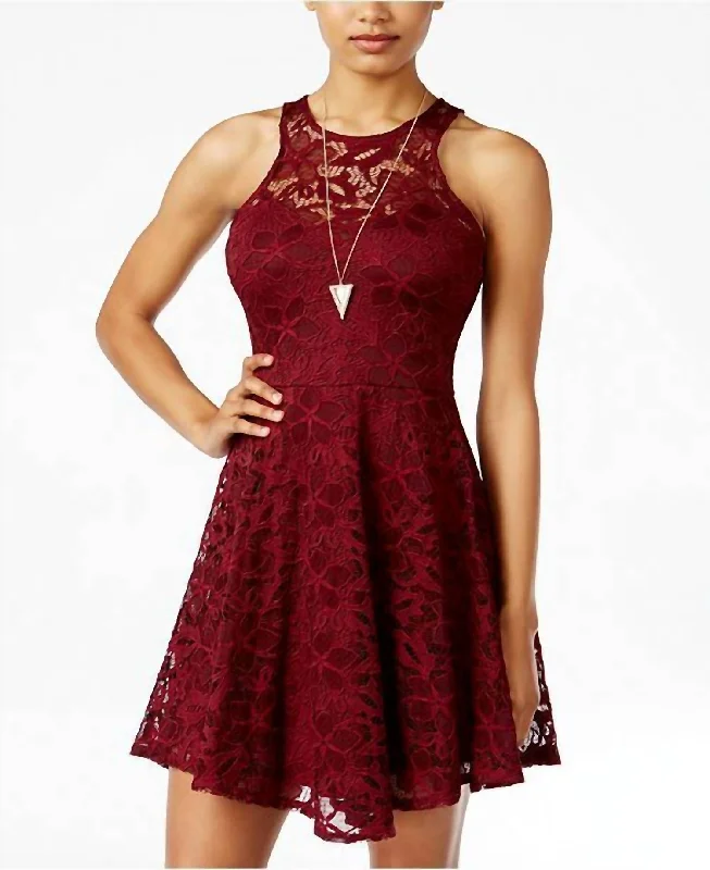 Women's Clothing Sale Lace Fit Flare Juniors Sleeveless Skater Dress In Red