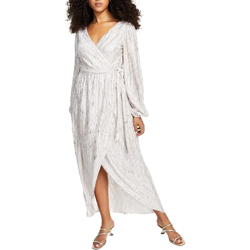Women's Casual Wear Clothing Womens Metallic Faux Wrap Maxi Dress