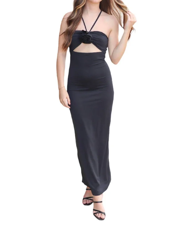 Premium Style Bring Me Roses Maxi Dress In Black