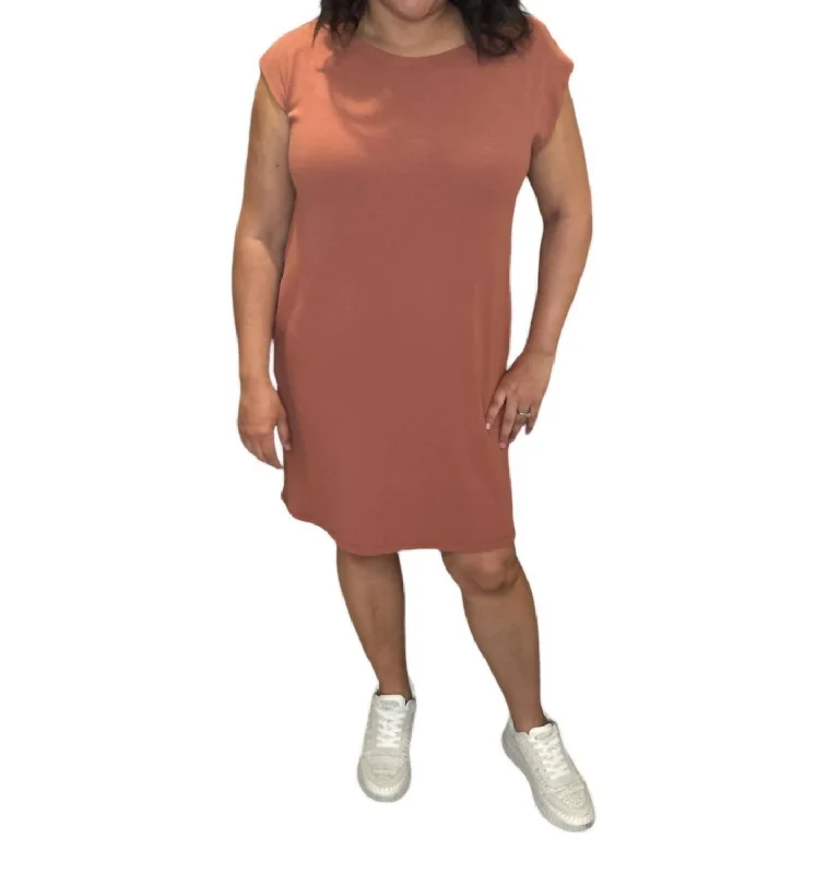 Stylish Women's Apparel Sleeveless Knit Tunic Dress In Cinnamon