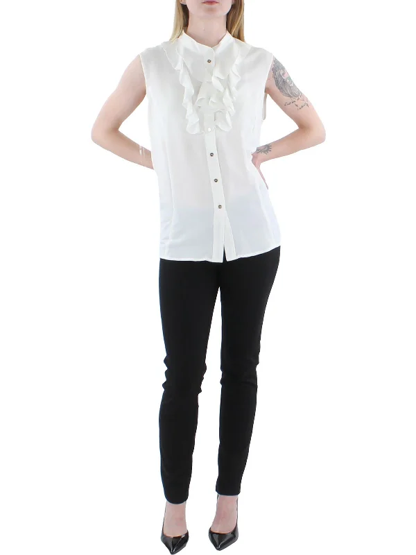 Fashionable Women's Clothing Womens Ruffled Dressy Button-Down Top