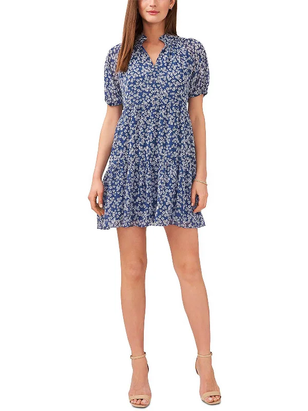 Urban Femme Streetwear Petites Womens Floral Crepe Mini Babydoll Dress