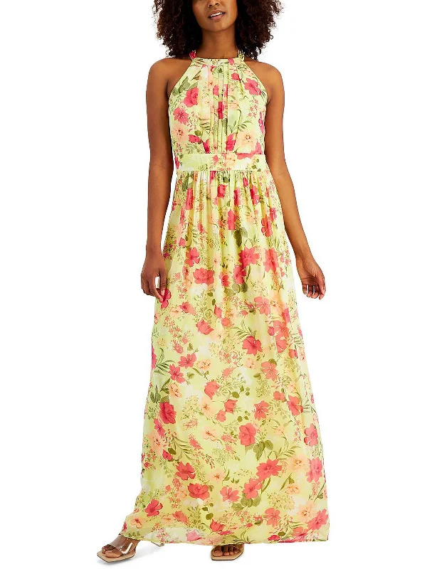 Chic Wardrobe Womens Floral Print Halter Maxi Dress
