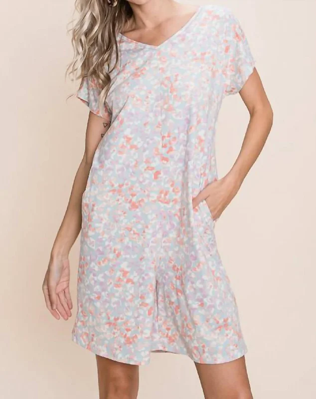 Best Online Clothing Boutiques Foral Romper Dress In Blue/coral/purple