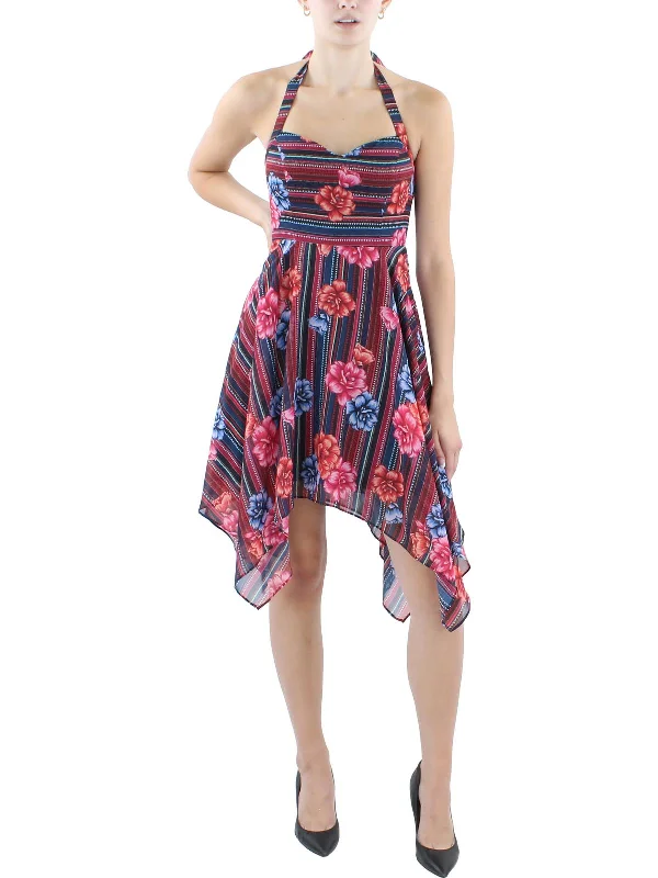 Women's Comfortable Lounge Garments Womens Floral Print Handkerchief Hem Fit & Flare Dress
