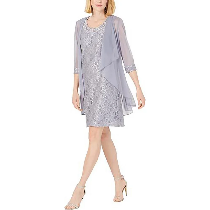 Comfortable Clothes Petites Womens Lace Sleeveless Cocktail Dress