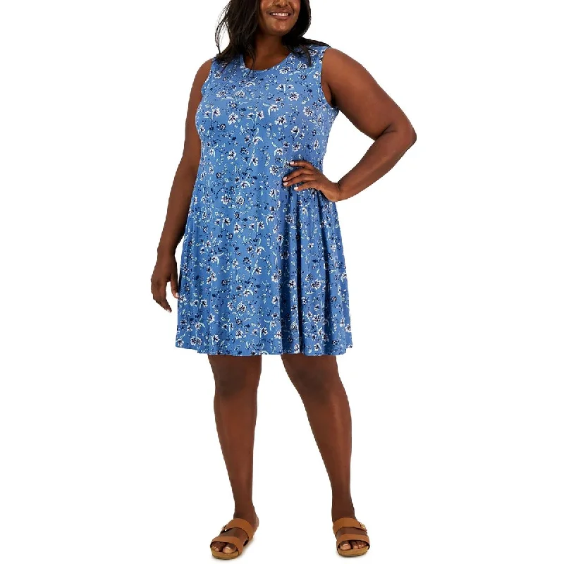 High-Quality Women's Fashion Dresses Plus Womens Floral Print Sleeveless Fit & Flare Dress