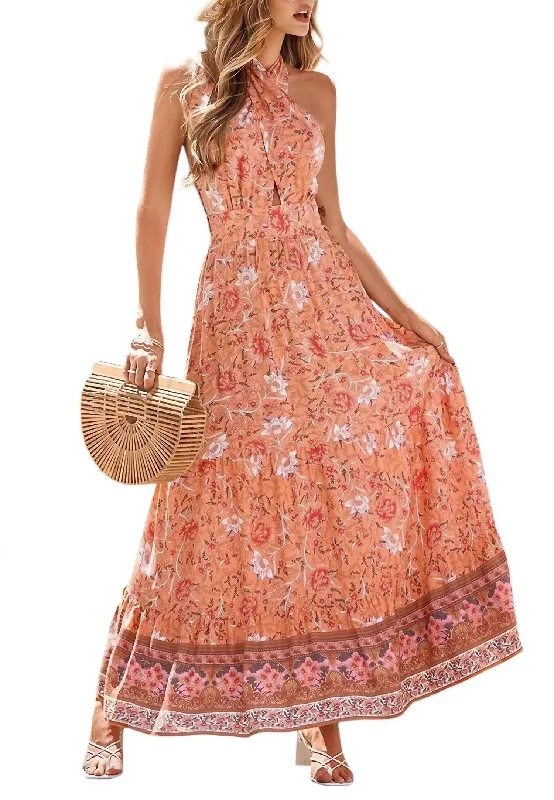 Fashion-forward Women's Clothing Floral Maxi Dress In Epretty Maxi Dress Orange Floral