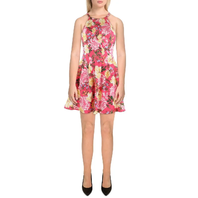 New Arrival Discounts Petites Womens Floral Print Mini Fit & Flare Dress