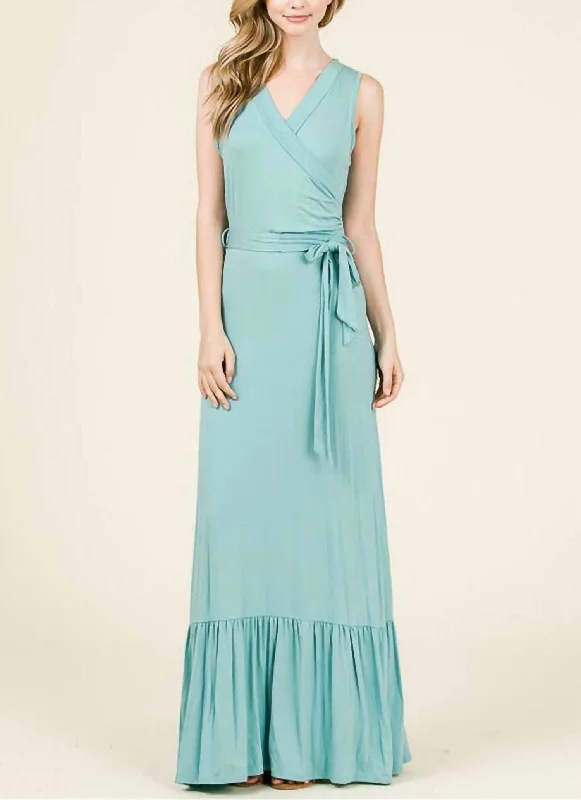 Trendy Women's Apparel Sleeveless Belted Maxi Dress In Nile Blue