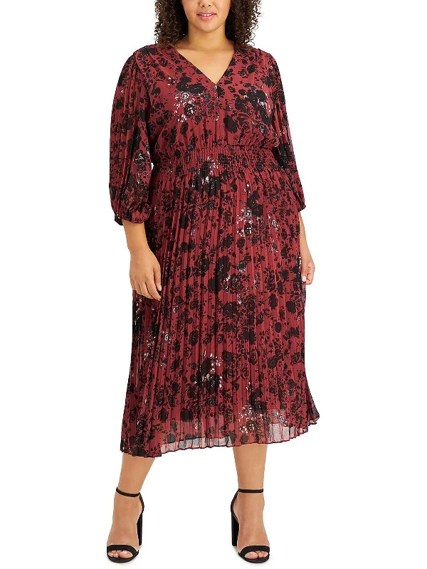 Relaxed Style Plus Womens Floral Print Tea Length Maxi Dress