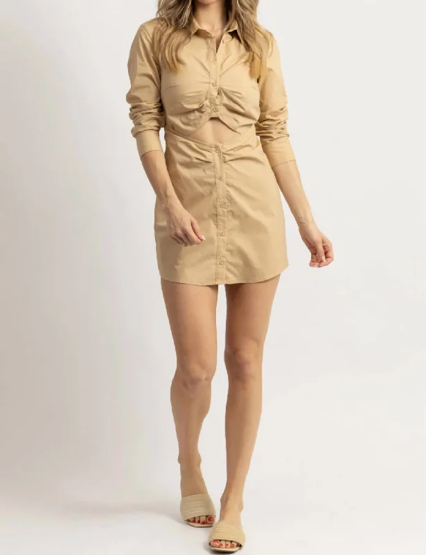 Flash Sales Today Danni Cutout Poplin Shirt Dress In Taupe
