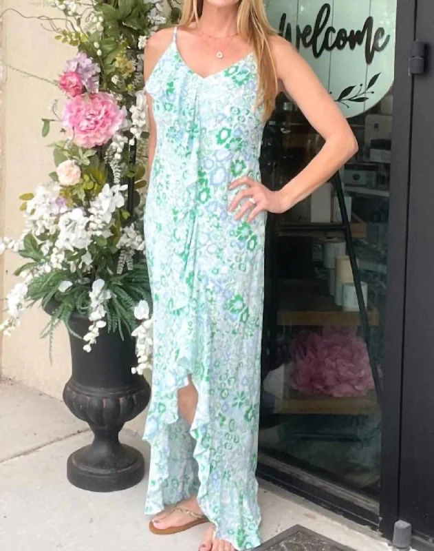 Affordable Women's Clothes Floral Printed Maxi Dress In Emerald