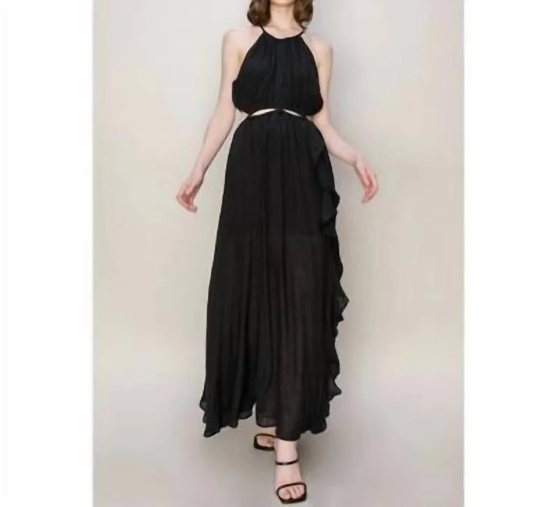Women's Outerwear for All Weather Conditions Cutout Halter Maxi Dress In Black
