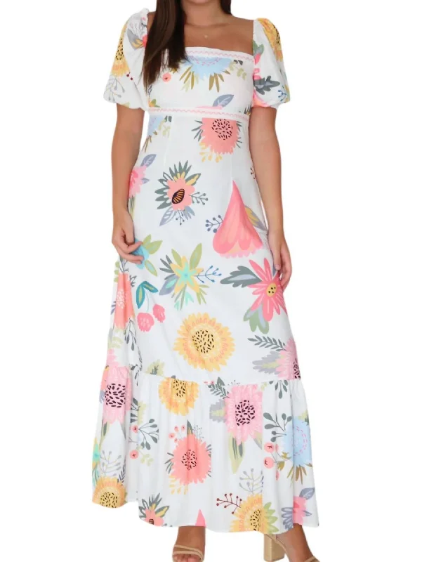 Elegant Clothing For Women Coral Breeze Puff Sleeve Maxi Dress In Multi