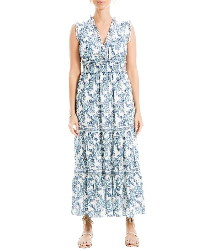 Luxury Women's Clothing Max Studio Smocked Waist Maxi Dress