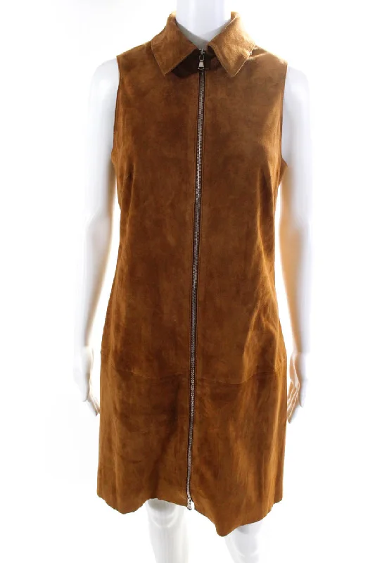 High-Fashion Women's Clothing Sharis Place Womens Lexwe Sleeveless Front Zip Suede Sheath Dress Brown High-Fashion Women's Clothing Sharis Place Womens Lexwe Sleeveless Front Zip Suede Sheath Dress Brown