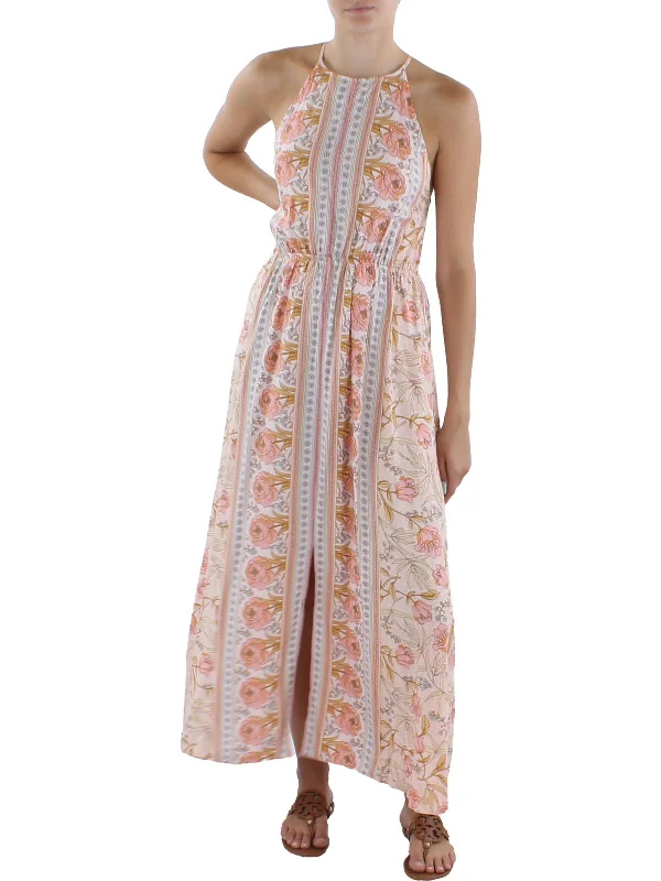 Stylish Savings Womens Floral Full-Length Halter Dress