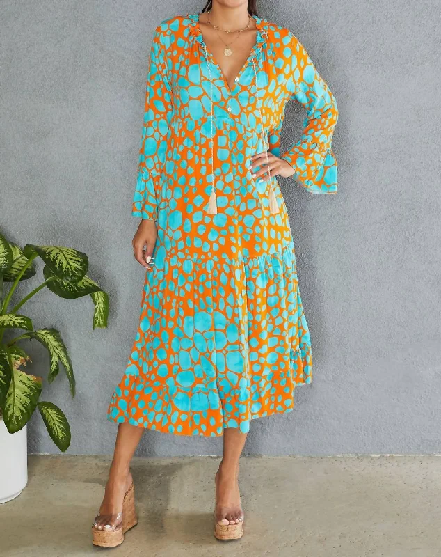 Relaxed Style Abstract Dots Maxi Dress In Orange