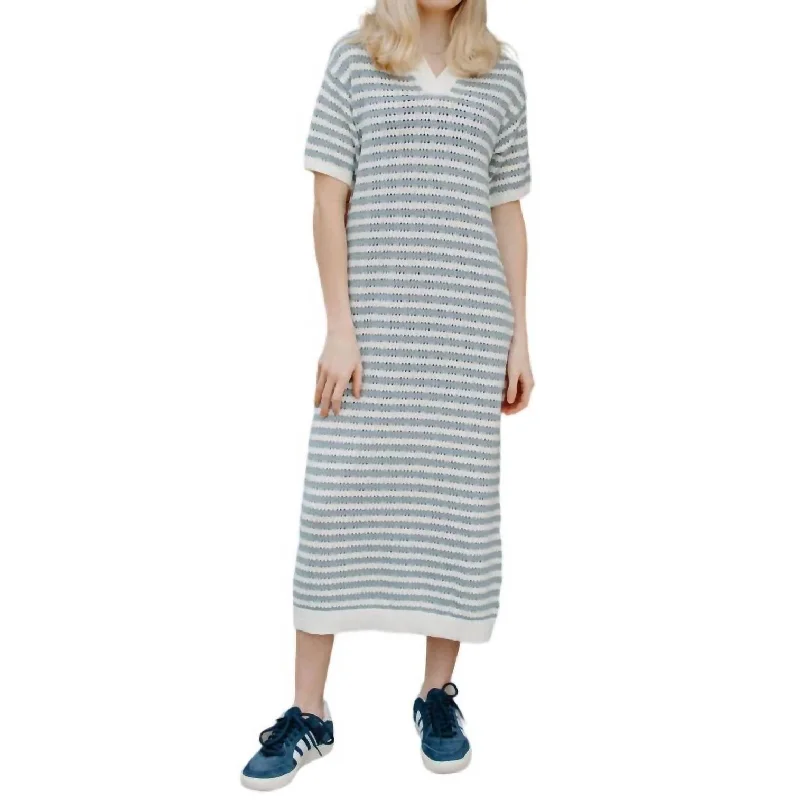 Women's Clothing Sale Online Crochet Collar Maxi Dress In Blue And White