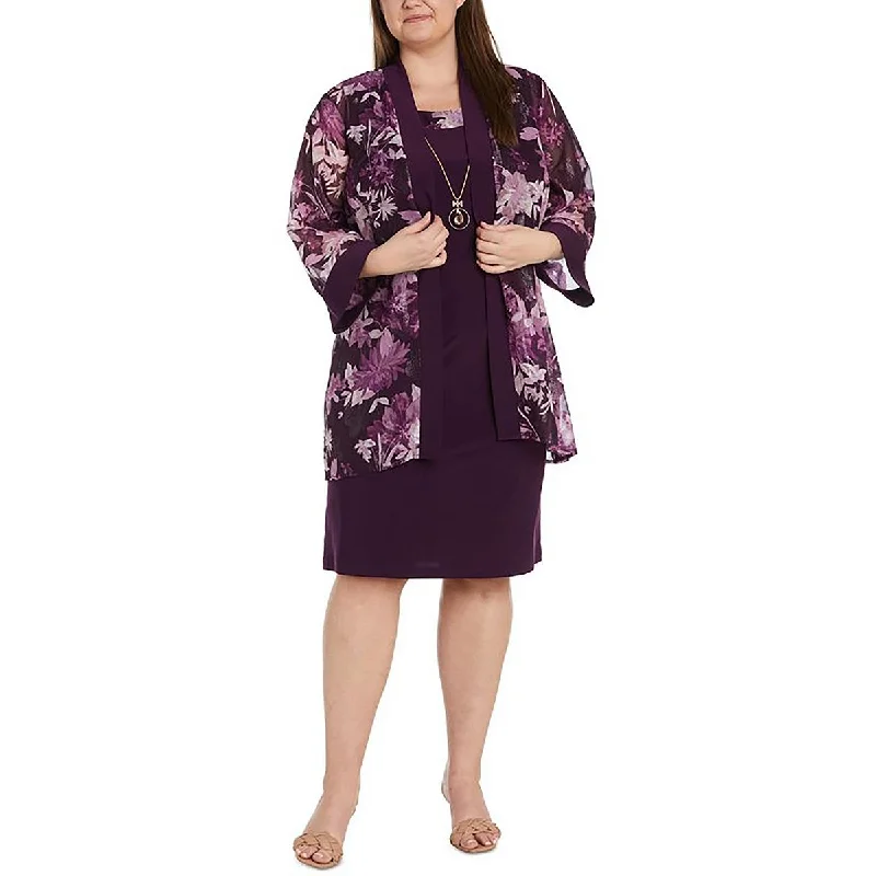 Sophisticated Women's Fashion Plus Womens Metallic Floral Print Two Piece Dress