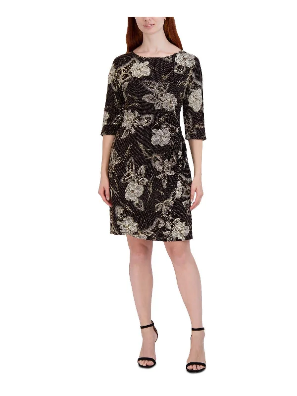 Women's Comfortable Lounge Outfit Petites Womens Metallic Floral Sheath Dress