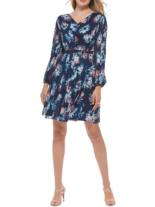 Women's Plus-Size Garments Womens Chiffon Floral Fit & Flare Dress