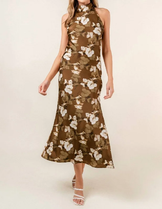 Sustainable Women's Clothing Halter Neck Bias Maxi Dress In Brown