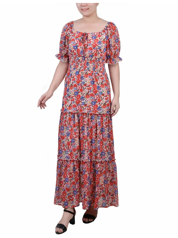 Bold Fashion Petites Womens Chiffon Floral Maxi Dress
