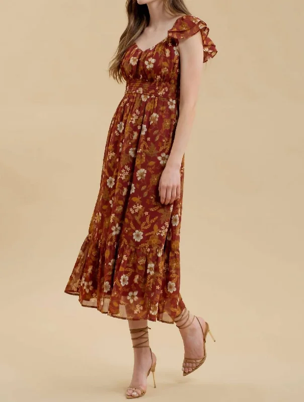Rocker Chic Fashion Hannah Back Tie Dress In Burgundy Floral