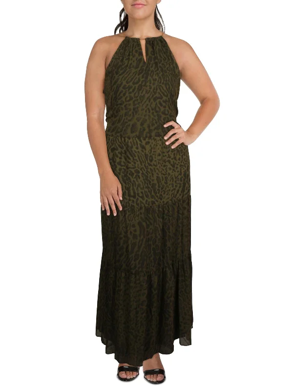 Women's Comfortable Lounge Outfit Womens Georgette Ocelot Print Maxi Dress
