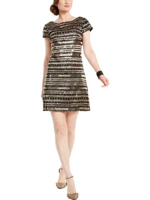 Contemporary Women's Clothing Womens Sequined Cap Sleeve Cocktail Dress