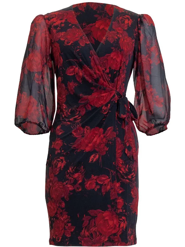 Women's Occasion Wear Clothing Womens Faux Wrap Floral Print Sheath Dress