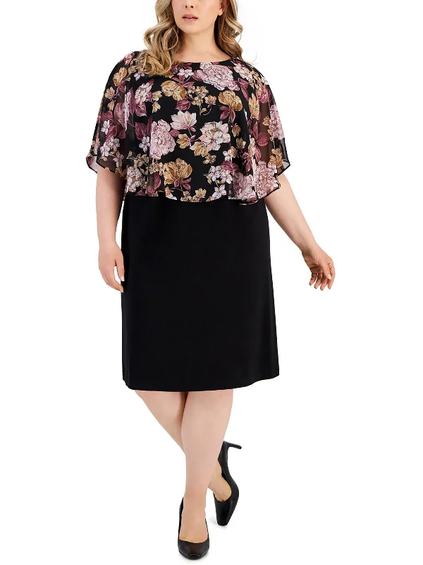 Stylish Women's Apparel Plus Womens Floral Print Knee Length Sheath Dress