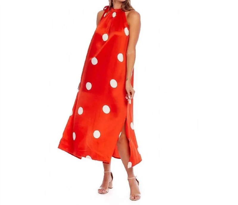 Clothing For Women Lowe Bow Tie Dot Maxi Dress In Orange