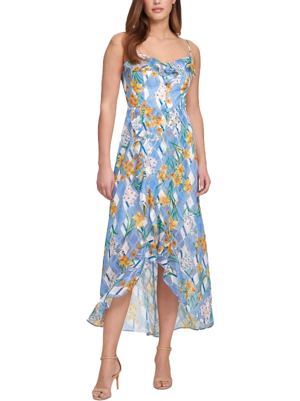 Women's Comfortable Lounge Garments Juniors Womens Printed Ruffled Maxi Dress