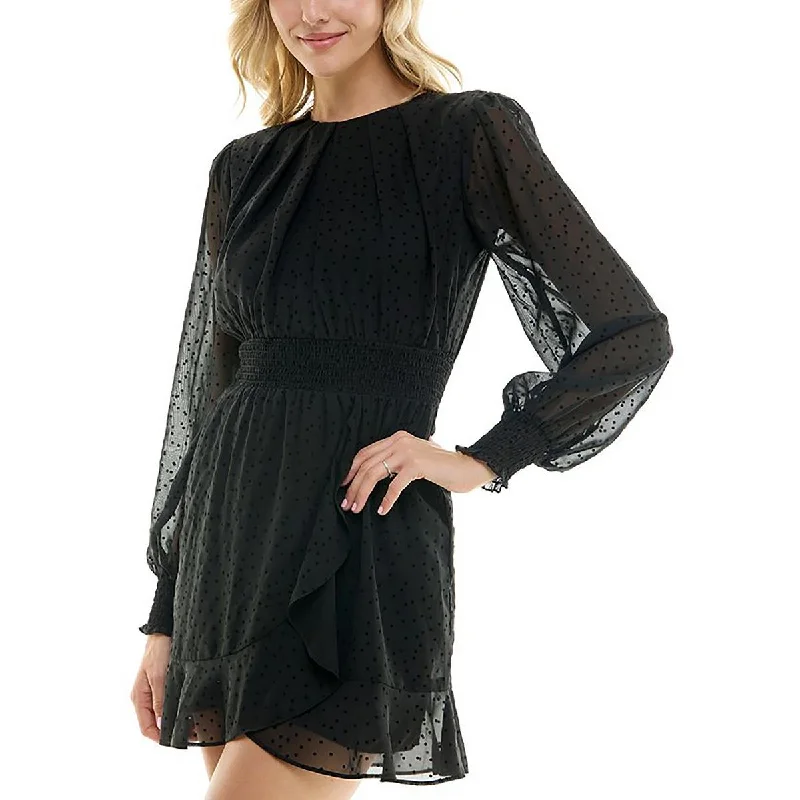 Extreme Clearance Deals Juniors Womens Polka Dot Long Sleeve Fit & Flare Dress
