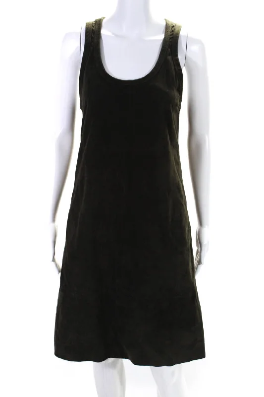 Fashionable Dresses for Women 'S Max Mara Womens Sleeveless Scoop Neck Dress Leather Green