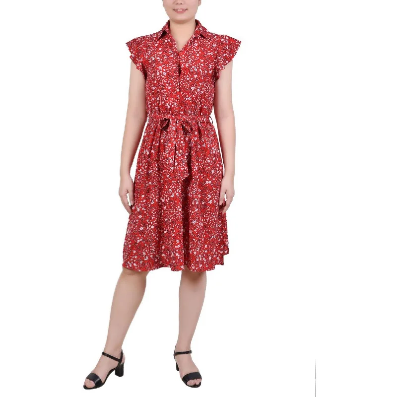 Premium Style Petites Womens Woven Floral Fit & Flare Dress