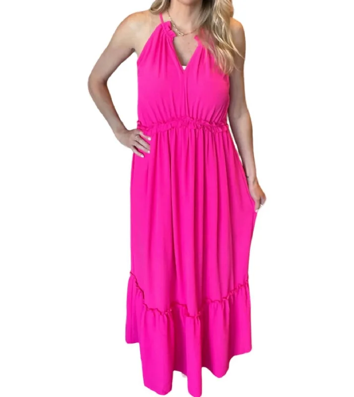 Women's Clothes Halter Maxi Dress In Fuchsia