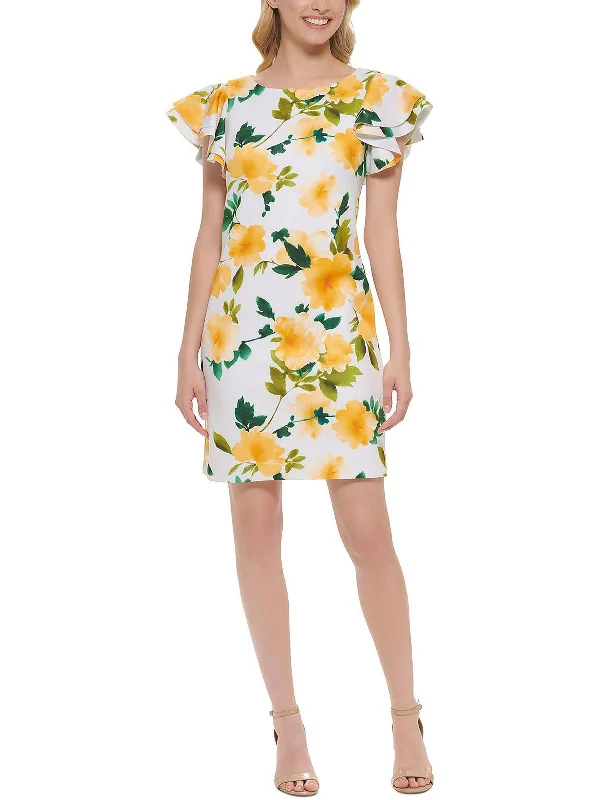 Women's Outfit For The Office Petites Womens Floral Mini Sheath Dress