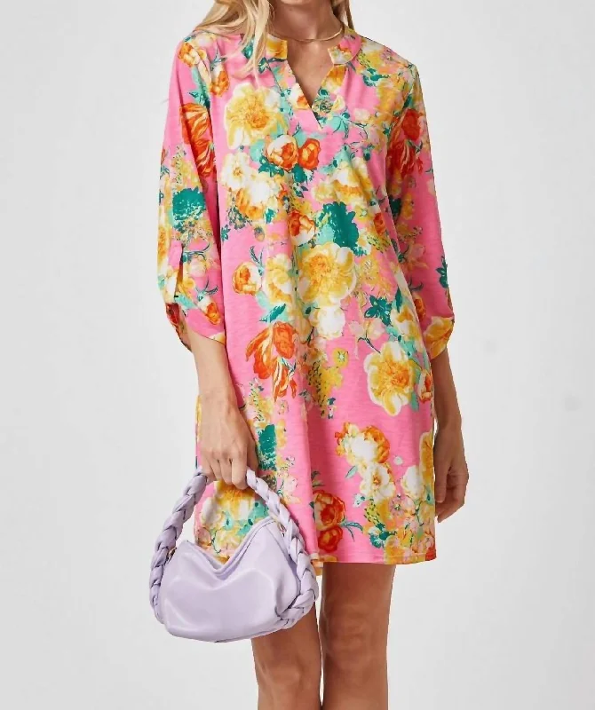 Online Impressions Boutique Lizzy Dress - Plus In Pink And Orange Floral