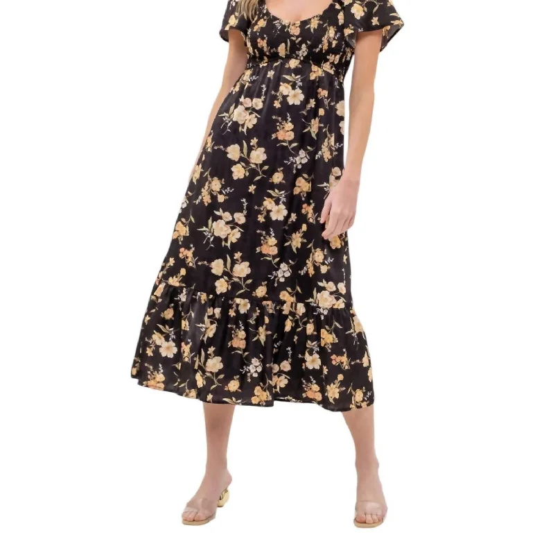 Formal Outfit For Women Floral Maxi Dress In Black