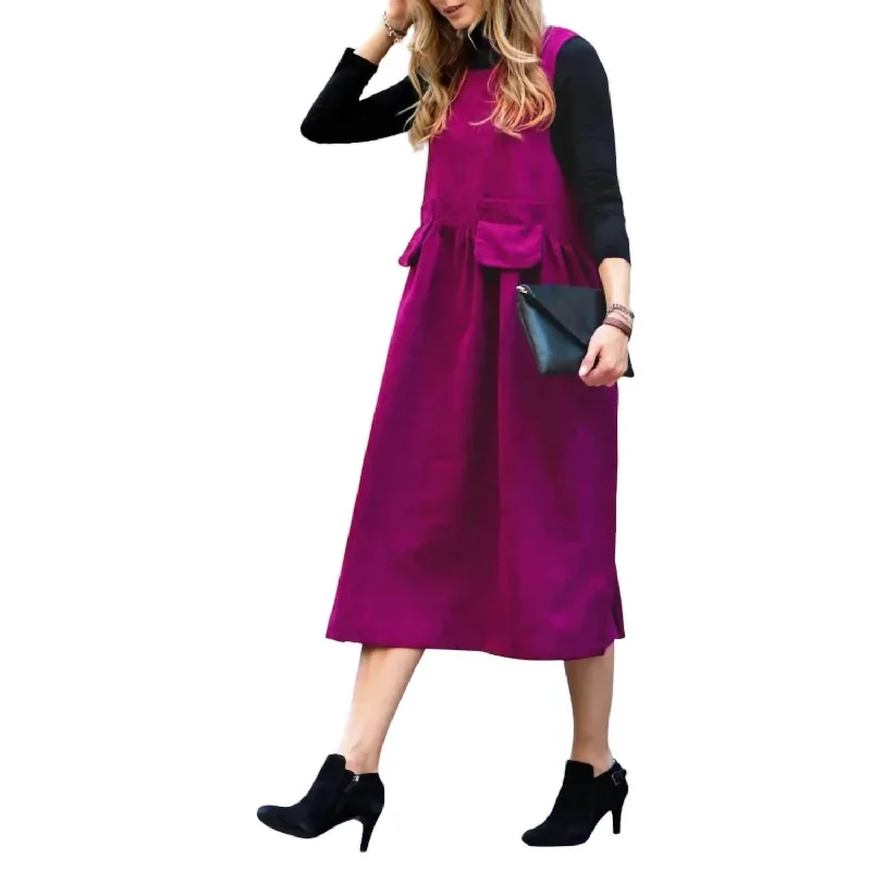 Bold Prints Casual Chic Corduroy Jumper Maxi Dress In Magenta