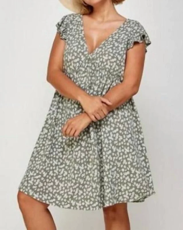 Chic Women's Outfit Mini Floral Swing Dress In Grey/white