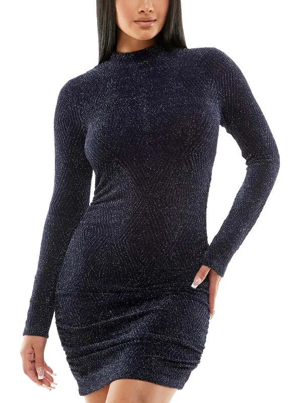 Online Boutiques Affordable Womens Metallic Mock Turtleneck Sheath Dress
