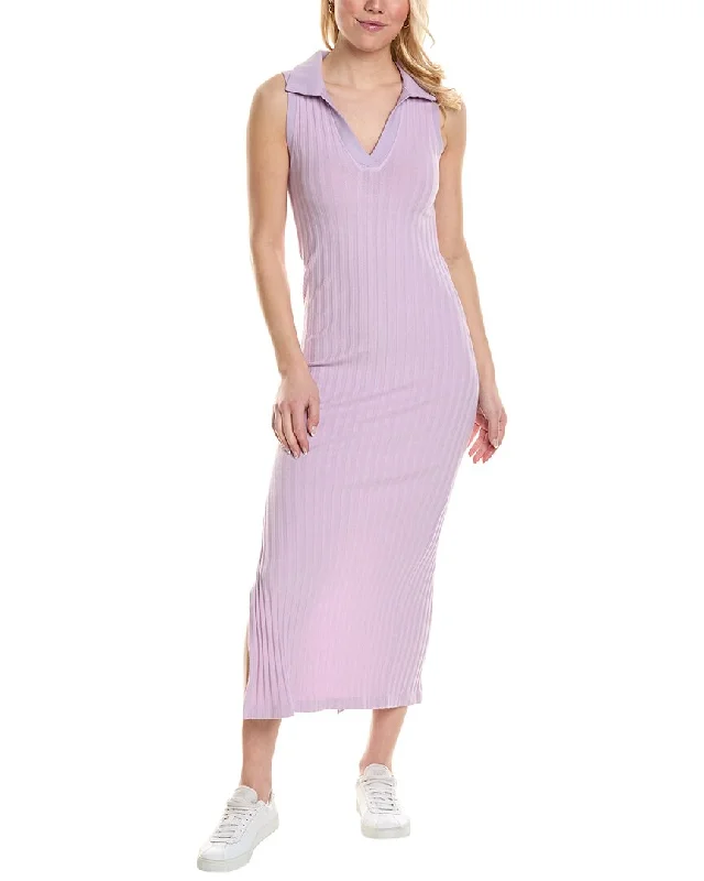 Women's High-Fashion Clothes Stateside Farmboy Rib Sleeveless Collared Maxi Dress