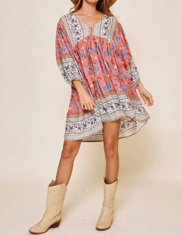 Clothing Sales Floral Boho Dress In Multicolor